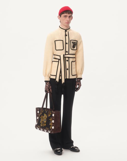 Valentino - Silk And Jute Canvas Jacket With Vg Embroidery - Butter - Man - Coats And Blazers