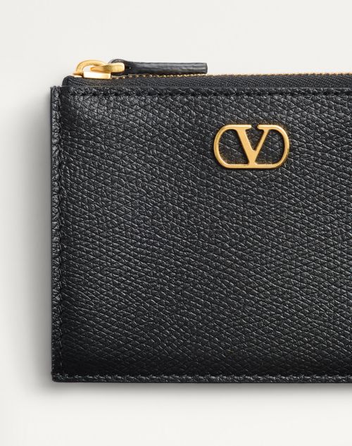 Valentino Garavani - Vlogo Signature Grainy Calfskin Card Holder - Black - Woman - Wallets And Small Leather Goods