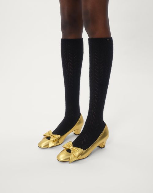 Valentino Garavani - Bowow Pumps In Laminated Nappa 45mm - Antique Gold - Woman - Pumps