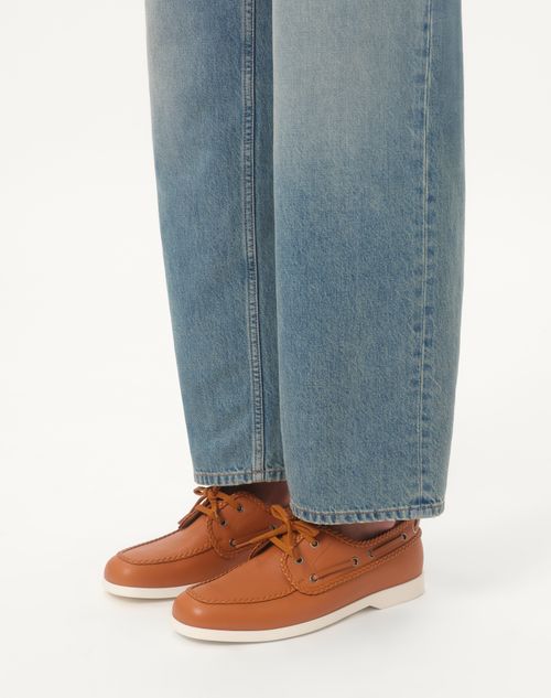 Valentino Garavani - Palm Avenue Kidskin Boat Shoe - Roasted Pecan - Man - Loafers And Driver