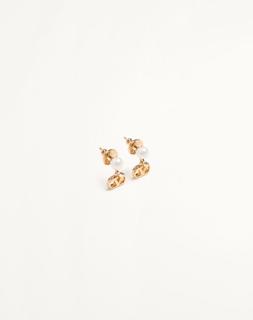 Valentino Garavani - Pendientes Vlogo Signature De Metal Y Perlas - Oro/crema - Mujer - Accesorios