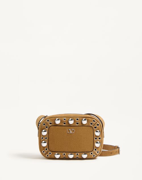 Valentino Garavani - Valentino Garavani Nellcôte Suede Shoulder Bag - Havana Beige - Man - Shoulder Bags