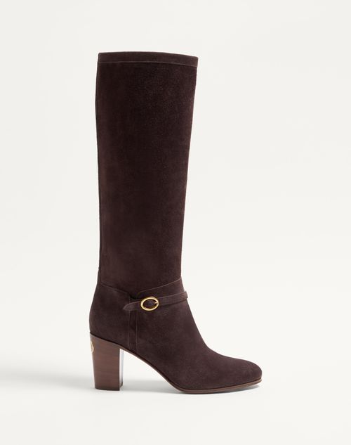 Valentino Garavani - Bota Pattie De Cuero Semiacabado Con Tacón De 75 mm - Marrón - Mujer - Botas
