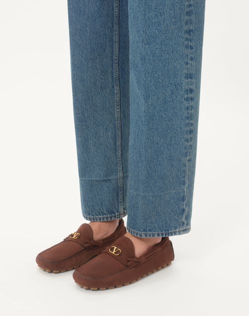 Valentino Garavani - Driver Fastaway Loafer In Deerskin Suede - Bark Brown - Man - Loafers And Driver