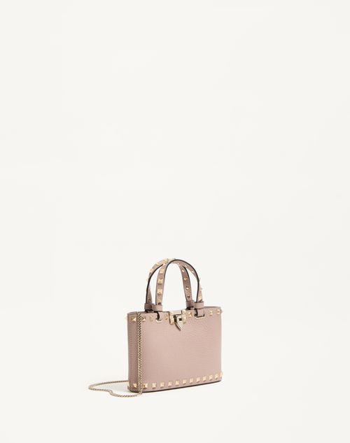 Valentino Garavani - Mini Rockstud Shopping Bag In Grainy Calfskin - Poudre - Woman - Valentino Garavani Rockstud