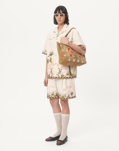 Valentino - Cotton Canvas Bermuda Shorts With Floral Embroidery And Jacquard Trimmings - Shell - Man - Apparel