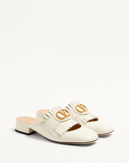 Valentino Garavani - Vlogo Signature Calfskin Moccasin Mule With Fringes 25mm - Ivory - Woman - Ballerinas