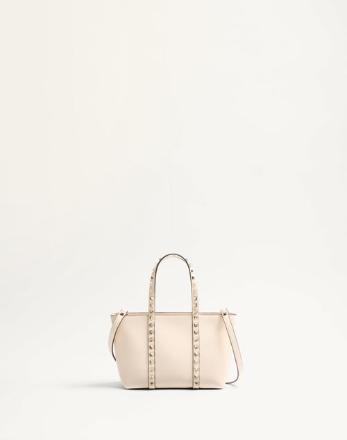 Valentino Garavani - Borsa Shopping Piccola Valentino Garavani Rockstud In Vitello Granato - Light Ivory - Donna - Borse Shopping