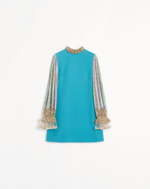 Valentino - Embroidered Crepe Couture Short Dress - Celestial Blue - Woman - Woman Ready To Wear Sale