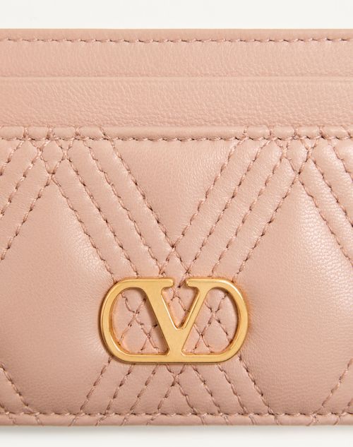 Valentino Garavani - Valentino Garavani Quiltie 67 Cardholder In Quilted Nappa Leather - Rose Cannelle - Woman - Wallets And Small Leather Goods