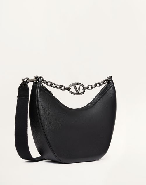 Valentino Garavani - Vlogo Moon Medium Grainy Calfskin Hobo Bag With Chain - Black - Man - Shoulder Bags