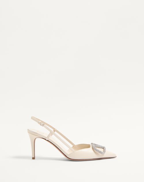 Valentino Garavani - Vlogo Signature Slingback Pump In Calfskin Leather 80mm - Light Ivory/crystal - Woman - Pumps