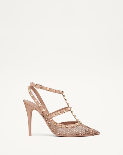 Valentino Garavani - Rockstud Mesh Pump With Crystals And Straps 100mm - Rose Cannelle - Woman - Woman Sale