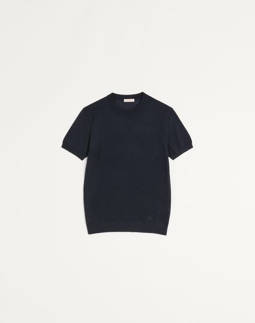 Valentino - Valentino T-shirt In Cashmere And Silk With Vlogo Embroidery
 - Navy - Man - Knitwear