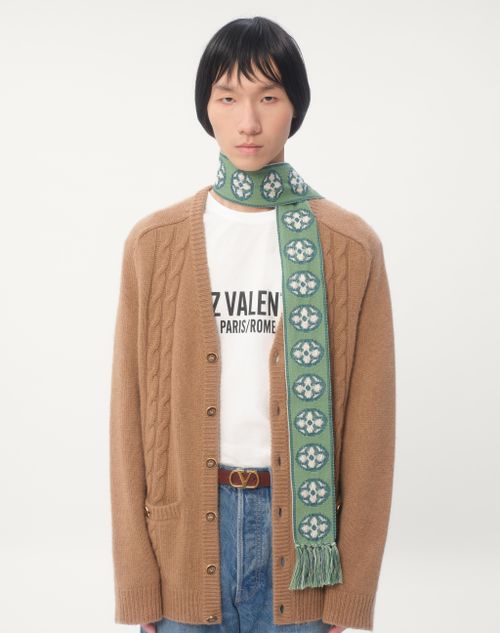 Valentino Garavani - Antibes Cotton Scarf With Fringe - Ivory/blue/aquamarine - Man - Soft Accessories