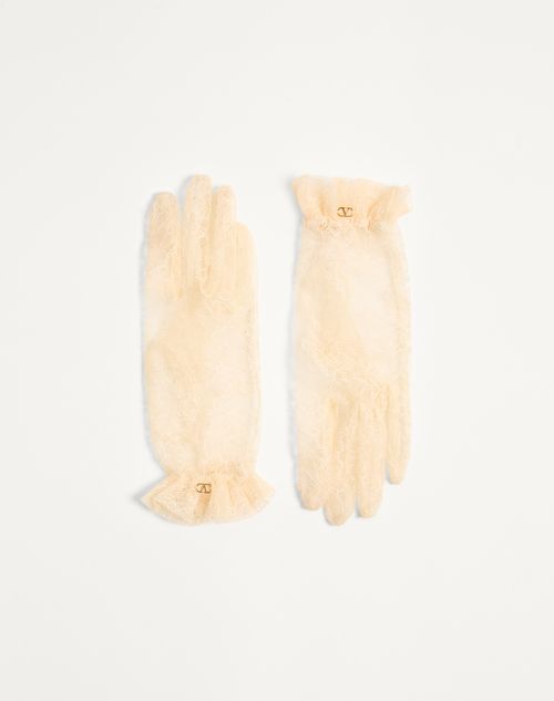 Valentino Garavani - Vlogo Signature Lace Gloves - Butter/gold - Woman - Hats And Gloves