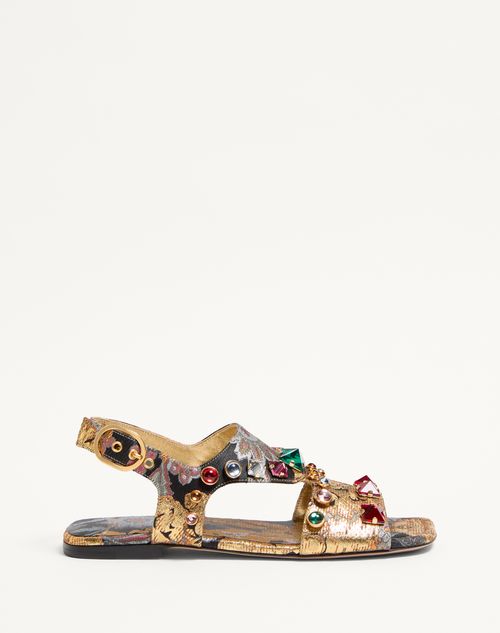 Valentino Garavani - Preshoes Sandal In Apres L'hiver Jacquard Fabric With Crystals 5mm - Multicolor - Woman - Sandals
