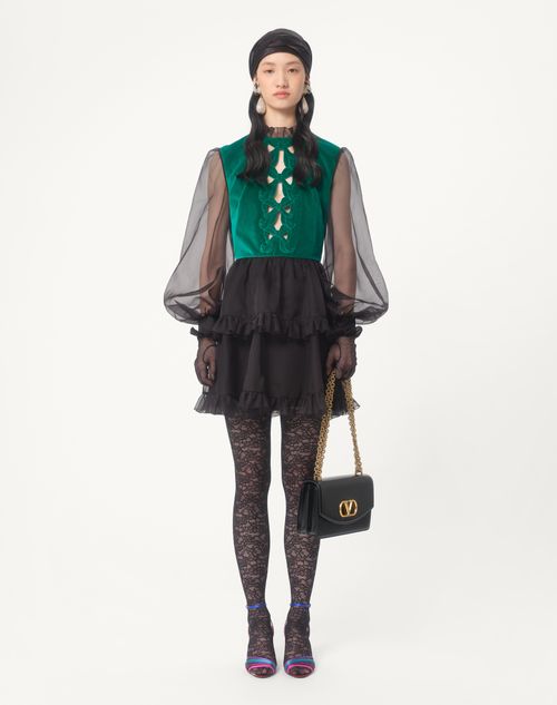 Valentino - Short Embroidered Organza Dress - Black/emerald - Woman - Woman Ready To Wear Sale