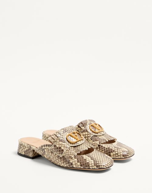 Valentino Garavani - Vlogo Signature Python Loafer Mule With Fringes 25mm - Cream - Woman - Ballerinas