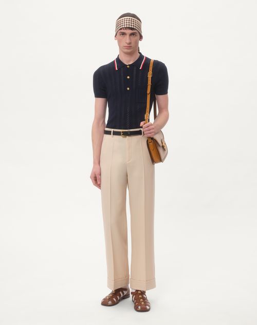 Valentino - Valentino Ribbed Cotton Polo Shirt With Embossed Detail - Indigo - Man - Knitwear