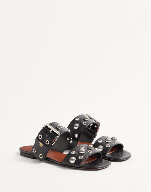 Valentino Garavani - Nellcôte Slide-sandalen Aus Genarbtem Kalbsleder - Schwarz - Frau - Pantoletten Und Zehentrenner