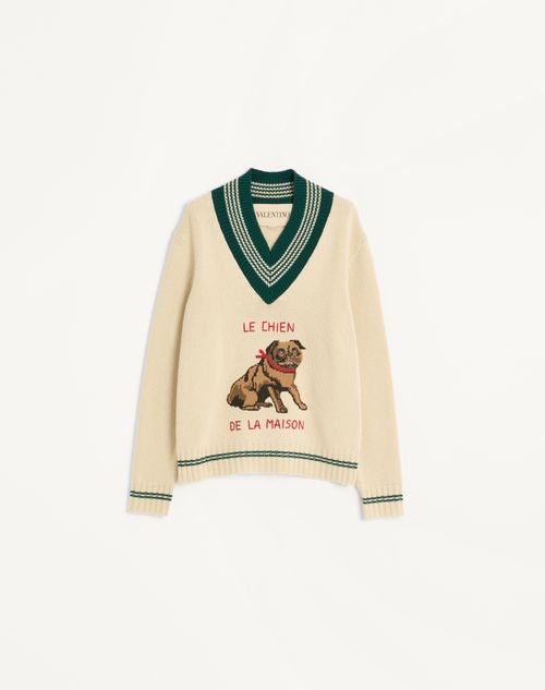 Valentino - Le Chien De La Maison Jacquard Wool Sweater - Cream - Man - Knitwear