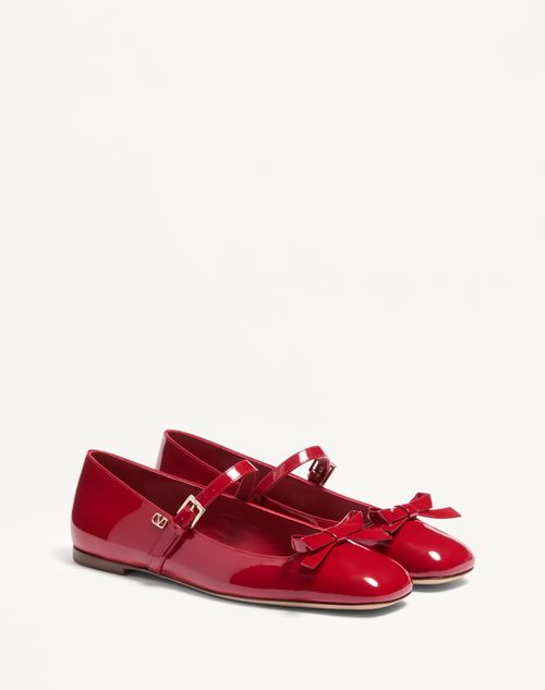 Valentino Garavani - Mary-jane Romance Bow Ballerina In Patent Leather - Rosso Valentino - Woman - Ballerinas