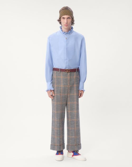 Valentino - Cotton Shirt With Plastron And Ruffles - Sky Blue - Man - Shirts
