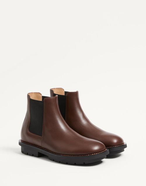 Valentino Garavani - Urbie Calfskin Ankle Boot - Bark Brown - Man - Shelf - M Shoes - Boots