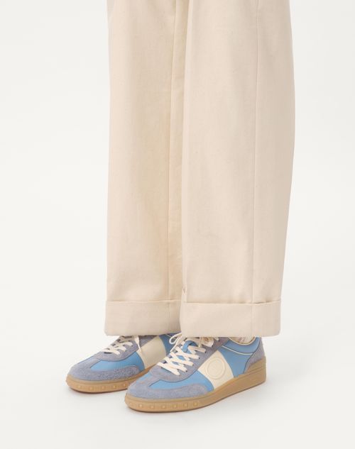 Valentino Garavani - Upvillage Low Top Trainer In Crust Leather And Nylon - Azure/ivory - Man - Shoes