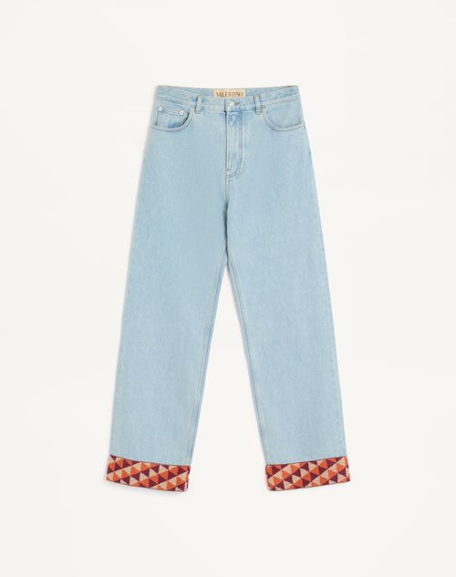 Valentino - Denim Pants With Jacquard Hem - Man - Denim