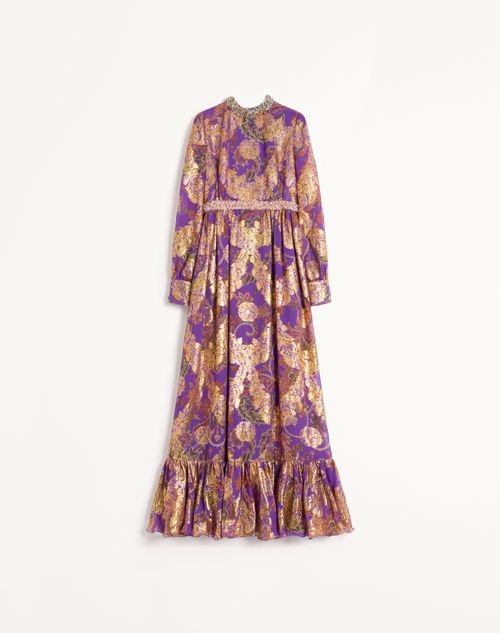 Valentino - Long Embroidered Dress In Fil Coupe' Lame' Cachemire Apres L'hiver - Purple Orchid/multicolour - Woman - Ready To Wear