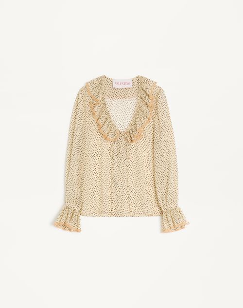 Valentino - Light Georgette Shirt With Plusdepois Print - Birch/black - Woman - Shirts And Tops