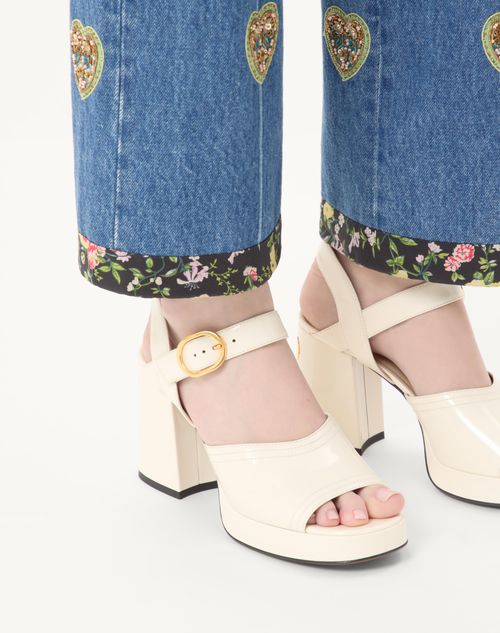 Valentino Garavani - Fawcette Platform Sandal In Polished Calfskin 100mm - Ivory - Woman - Sandals