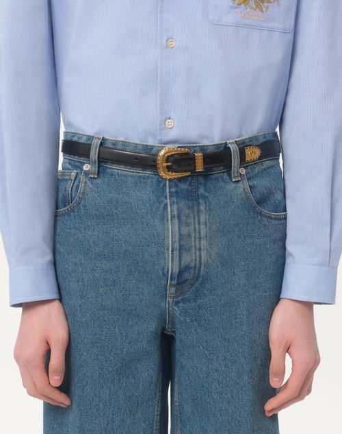Valentino Garavani - Vlogo Signature Brushed Calfskin Belt 20 Mm - Black - Man - Belts