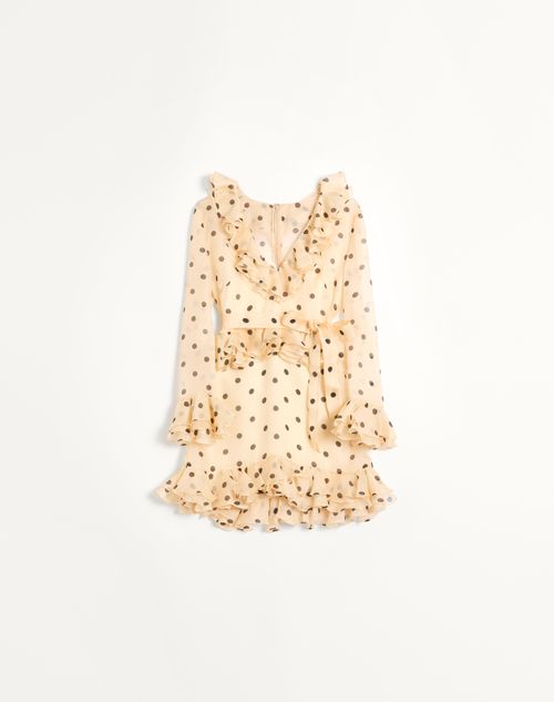 Valentino - Short Dress In Organza With Polka Dot Print - Ivory/black - Woman - Ready To Wear