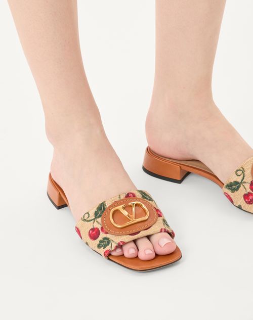Valentino Garavani - Vlogo Signature Slide-sandalen Mit Cherryfic-motiv 20 mm - Natur/rot - Frau - Pantoletten Und Zehentrenner