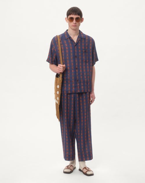 Valentino - Linen Bowling Shirt With Voyage Imaginaire Print - Blue/orange - Man - Shirts
