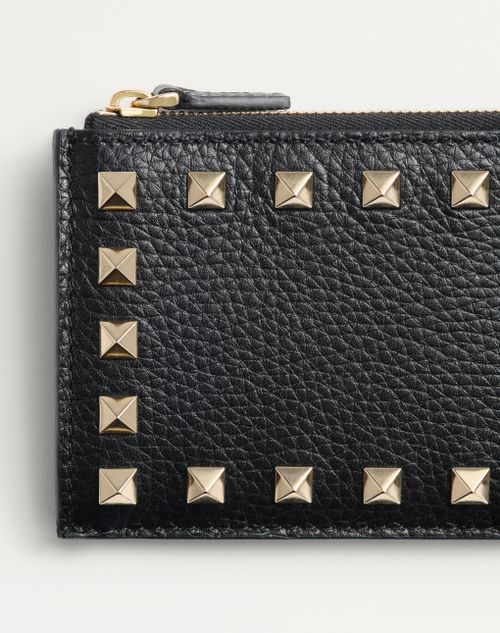 Valentino Garavani - Rockstud Grainy Calfskin Cardholder With Zipper - Black - Woman - Wallets And Small Leather Goods