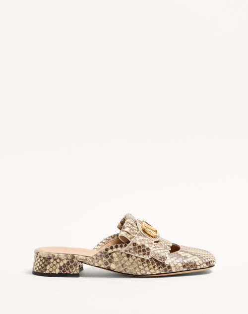 Valentino Garavani - Vlogo Signature Python Loafer Mule With Fringes 25mm - Cream - Woman - Ballerinas