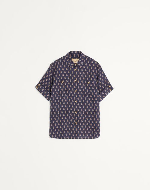 Valentino - Lightweight Linen Shirt With Voyage Imaginaire Print - Navy/cream/red - Man - Shirts