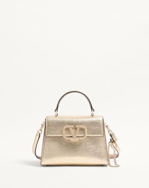 Valentino Garavani - Bolso De Mano Pequeño Valentino Garavani Vsling De Karung Metalizado - Platino/beis/dorado Translúcido - Mujer - Bolsos Con Asa Superior