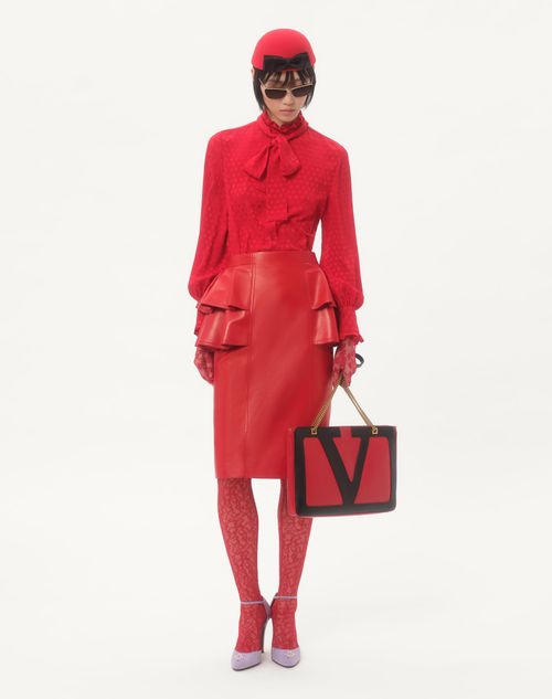 Valentino - Leather Midi Skirt - Red - Woman - Skirts