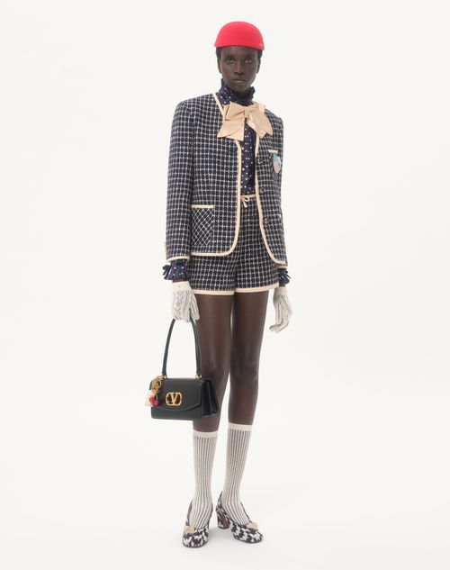 Valentino - Twill Shirt With Plus De Pois Print - Navy/birch - Woman - Shelf - Wrtw - Cherryfic, Betulla, Pastel Ribbon Tweed W1
