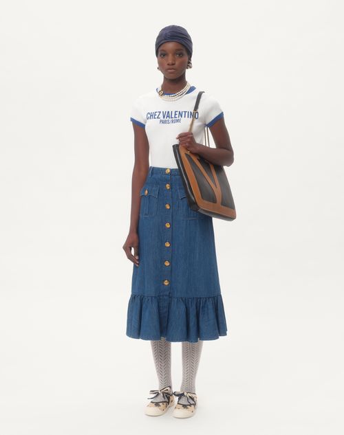 Valentino - Jersey Cotton T-shirt - Ivory/electric Blue - Woman - Tshirts And Sweatshirts