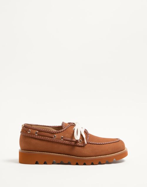 Valentino Garavani - Palm Avenue Suede Boat Shoe - Tobacco - Man - Loafers And Driver