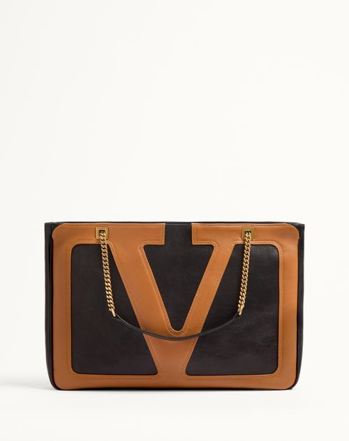 Valentino Garavani - Valentino Garavani Viva Superstar Medium Nappa Leather Shopping Bag - Black/spice - Woman - Shoulder Bags